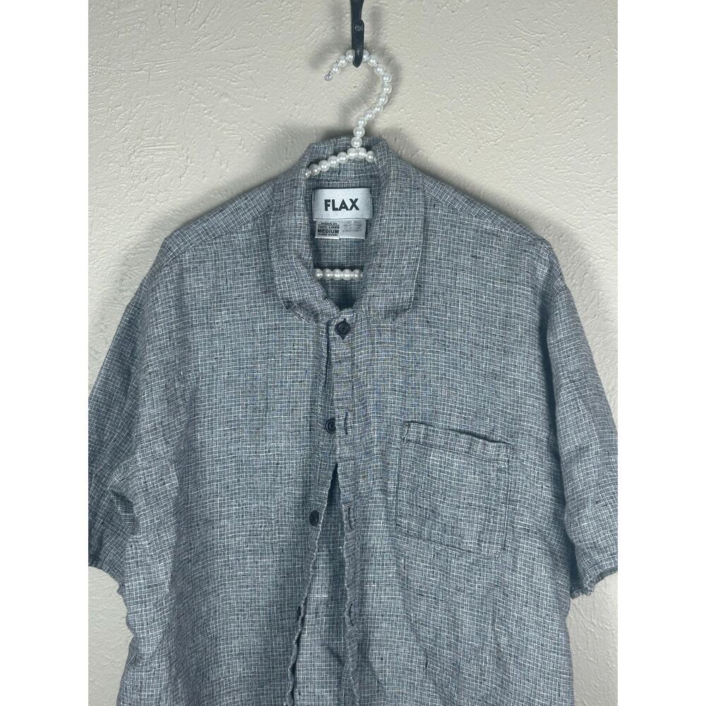 Flax Linen Button Up Top Size Medium Gray Button … - image 4